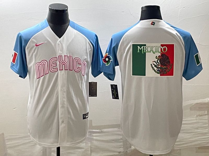 Men 2023 World Cub Mexico Blank White blue Nike MLB Jersey9